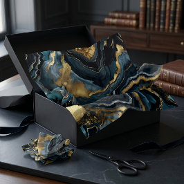 Luxe Navy Blauwe Zwarte Nep Goud Marmer Agaat Tissuepapier