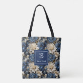 Luxe Navy Bloemen Aangepaste Naam Bloemstas Tas (Achterkant)