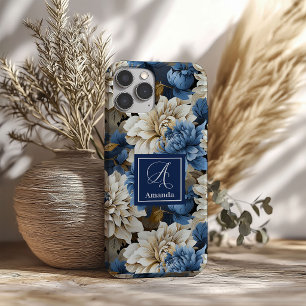 Luxe Navy Bloemen iPhone Hoesje Blauw Bloemendekse