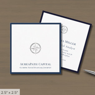 Luxe Navy Blue Border Silver Logo Vierkante Visitekaartje