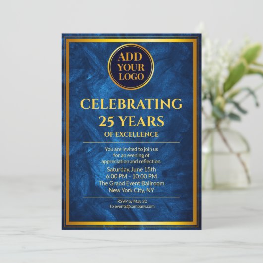 Luxe Navy Blue Corporate Celebration Uitnodiging (Staand voorkant)