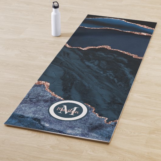 Luxe Navy Blue Gold Agaat Faux Glitter Yoga Mat (In situ)