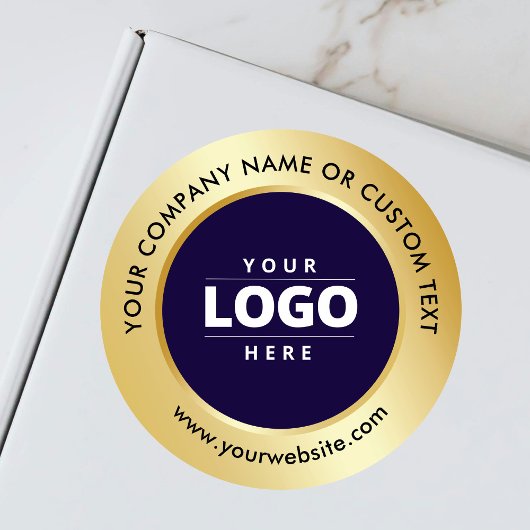 Luxe Navy Blue Gold Business Logo Verzending Ronde Sticker