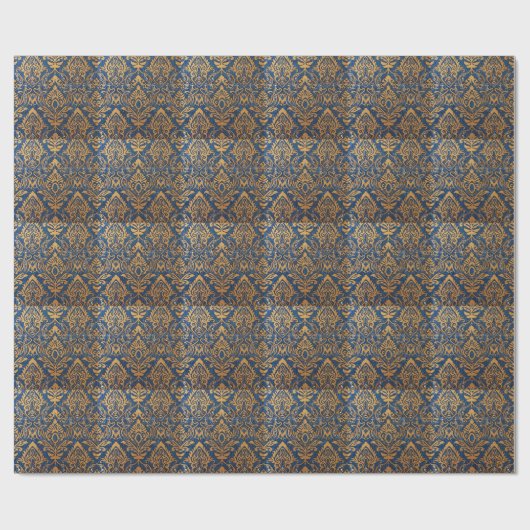 Luxe Navy Blue Gold Damask  Cadeaupapier (Vlak)