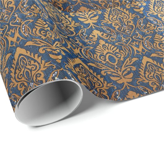 Luxe Navy Blue Gold Damask  Cadeaupapier (Rol Hoek)