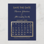 Luxe navy Blue Gold Kalender Save the Date Aankondigingskaart (Voorkant)