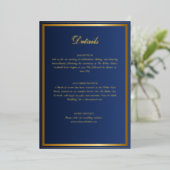 Luxe Navy Blue & Gold Wedding Details Kaart (Staand Voorkant)