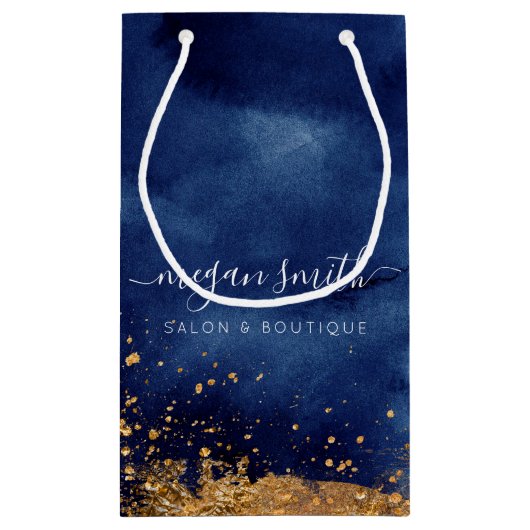 Luxe Navy Blue Gouden Winkelzak Giftzak Klein Cadeauzakje (Achterkant)