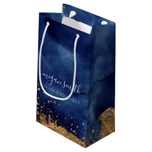 Luxe Navy Blue Gouden Winkelzak Giftzak Klein Cadeauzakje (Achterkant Gekanteld)