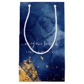 Luxe Navy Blue Gouden Winkelzak Giftzak Klein Cadeauzakje (Voorkant)