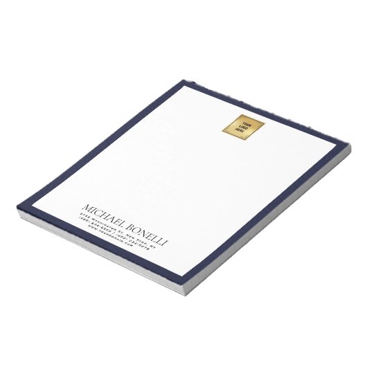 Luxe Navy Blue Leather Square Logo professional Notitieblok (Linkerzijde)