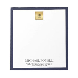 Luxe Navy Blue Leather Square Logo professional Notitieblok