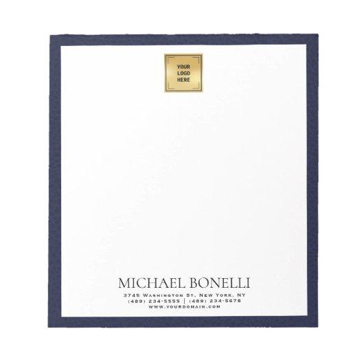 Luxe Navy Blue Leather Square Logo professional Notitieblok (Voorkant)