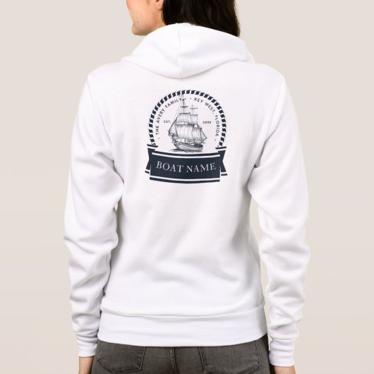 Luxe Navy Blue Nautical Boat Naam Hoodie (Achterkant)