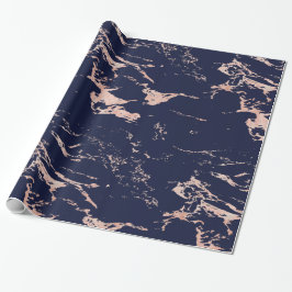 Luxe Navy Blue Roos Gold Folie Marmer Cadeaupapier