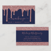 Luxe Navy Blue Roos Gold Sparkle Glitter Drips Visitekaartje (Voorkant / Achterkant)