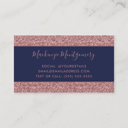 Luxe Navy Blue Roos Gold Sparkle Glitter Drips Visitekaartje (Achterkant)