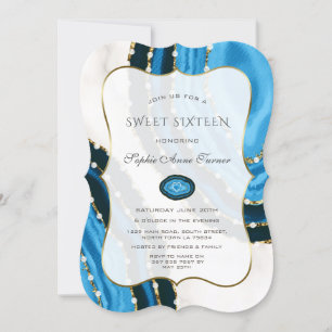 Luxe Navy Blue Waterverf Agates Sweet Sixteen Kaart