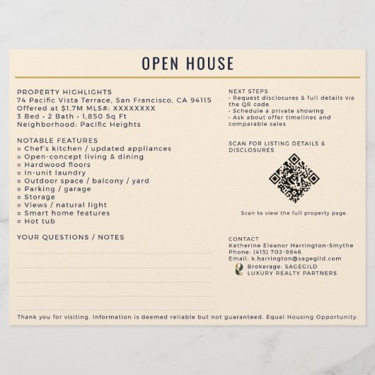 Luxe Navy/Cream Open Huis Aanmelding Beide Kanten Flyer (Achterkant)