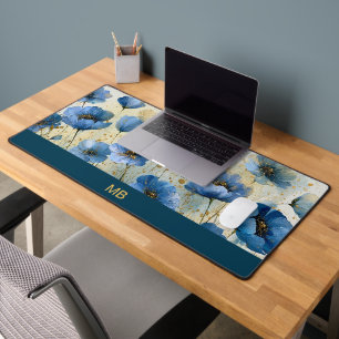 Luxe Navy Crème Goud Bloem Motief Monogram Bureaumat