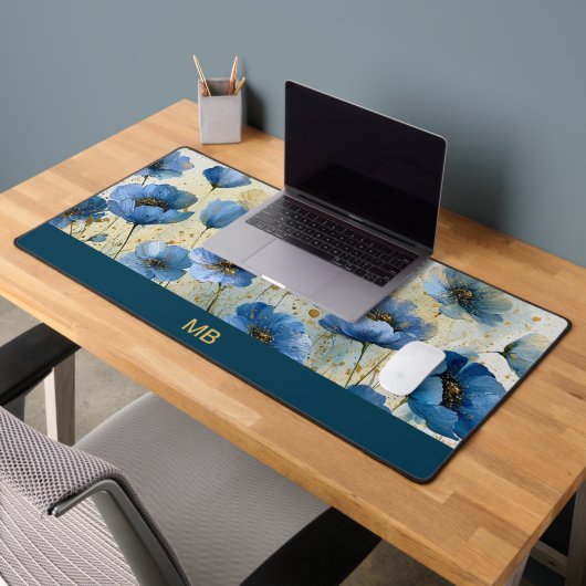 Luxe Navy Crème Goud Bloem Motief Monogram Bureaumat (Kantoor 2)