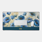 Luxe Navy Crème Goud Bloem Motief Monogram Bureaumat (Keyboard & Muis)