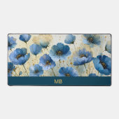 Luxe Navy Crème Goud Bloem Motief Monogram Bureaumat (Voorkant)