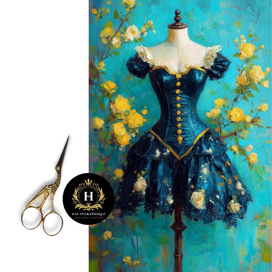 Luxe Navy Dress Mannequin Geel Bloemen Decoupage Tissuepapier