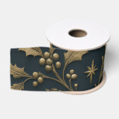 Luxe Navy en Goud Botanische Kerst Grosgrain Lint (Spoel)