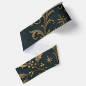 Luxe Navy en Goud Botanische Kerst Grosgrain Lint (Achterkant)