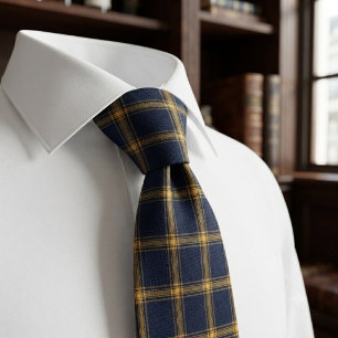 Luxe Navy en Goud Schotse Ruit Stropdas