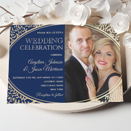 Luxe Navy- en Gouden Trouwfoto Kaart