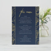 LUXE NAVY FAUX GOLD KRAFT ELEGANT ROOS FLORAL MENU (Staand voorkant)