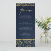 LUXE NAVY FAUX GOLD KRAFT ELEGANT ROOS FLORAL MENU (Staand voorkant)