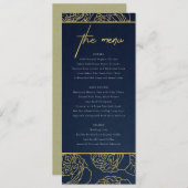 LUXE NAVY FAUX GOLD KRAFT ELEGANT ROOS FLORAL MENU (Voorkant / Achterkant)