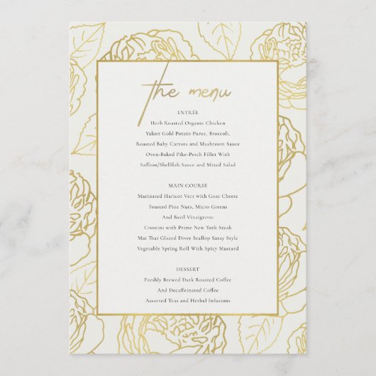 LUXE NAVY FAUX GOLD WHITE ELEGANT ROOS FLORAL MENU (Voorkant)