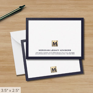 Luxe Navy Gold Business Note Kaart Notitiekaartje