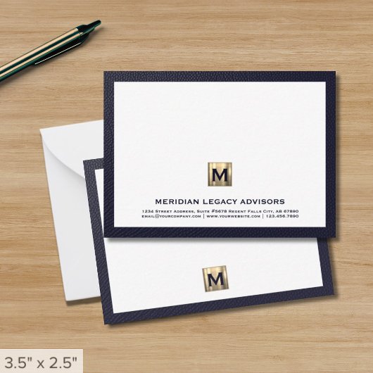 Luxe Navy Gold Business Note Kaart Notitiekaartje