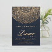 LUXE NAVY GOLD CLASSIC MANDALA DINNER PARTY KAART (Staand voorkant)