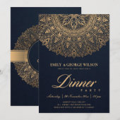 LUXE NAVY GOLD CLASSIC  MANDALA DINNER PARTY KAART (Voorkant / Achterkant)