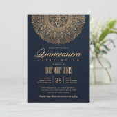 LUXE NAVY GOLD CLASSIC  MANDALA QUINCEANERA KAART (Staand voorkant)