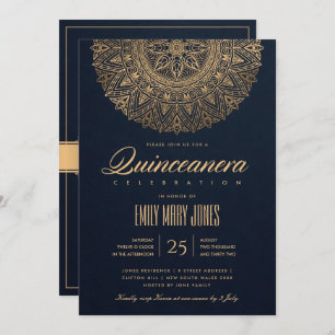 LUXE NAVY GOLD CLASSIC  MANDALA QUINCEANERA KAART