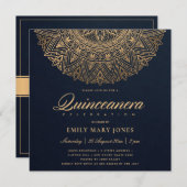 LUXE NAVY GOLD CLASSIC  MANDALA QUINCEANERA KAART (Voorkant / Achterkant)