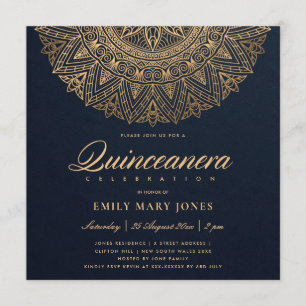 LUXE NAVY GOLD CLASSIC  MANDALA QUINCEANERA KAART