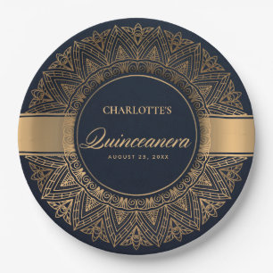 LUXE NAVY GOLD CLASSIC  MANDALA QUINCEANERA PAPIEREN BORDJE