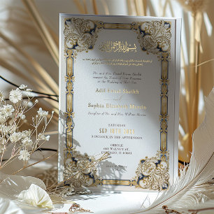 Luxe Navy Gold Cream Islamitische bruiloft Folie Uitnodiging