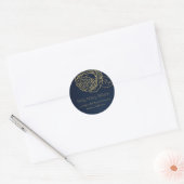 LUXE NAVY GOLD ELEGANT ROOS FLORAL ADRES RONDE STICKER (Envelop)