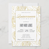 LUXE NAVY GOLD ELEGANT ROOS FLORAL QUINCEANERA KAART (Voorkant)