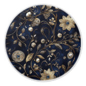 Luxe Navy Gold Floral Keramische Knop (Voorkant)
