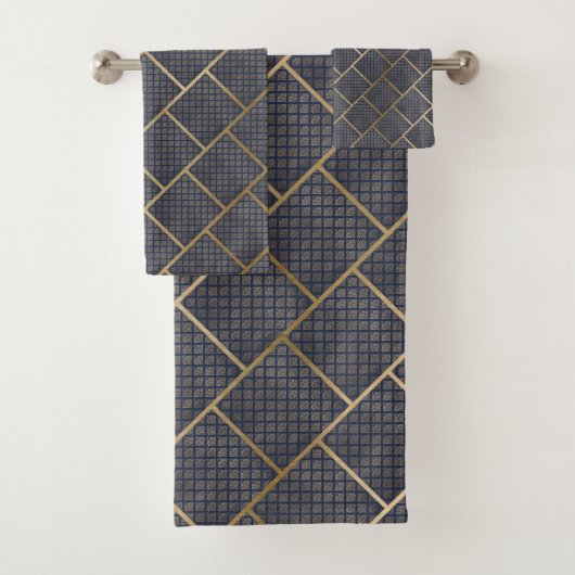 LUXE NAVY GOLD HAMPTON TOWEL SET BAD HANDDOEK (Insitu)